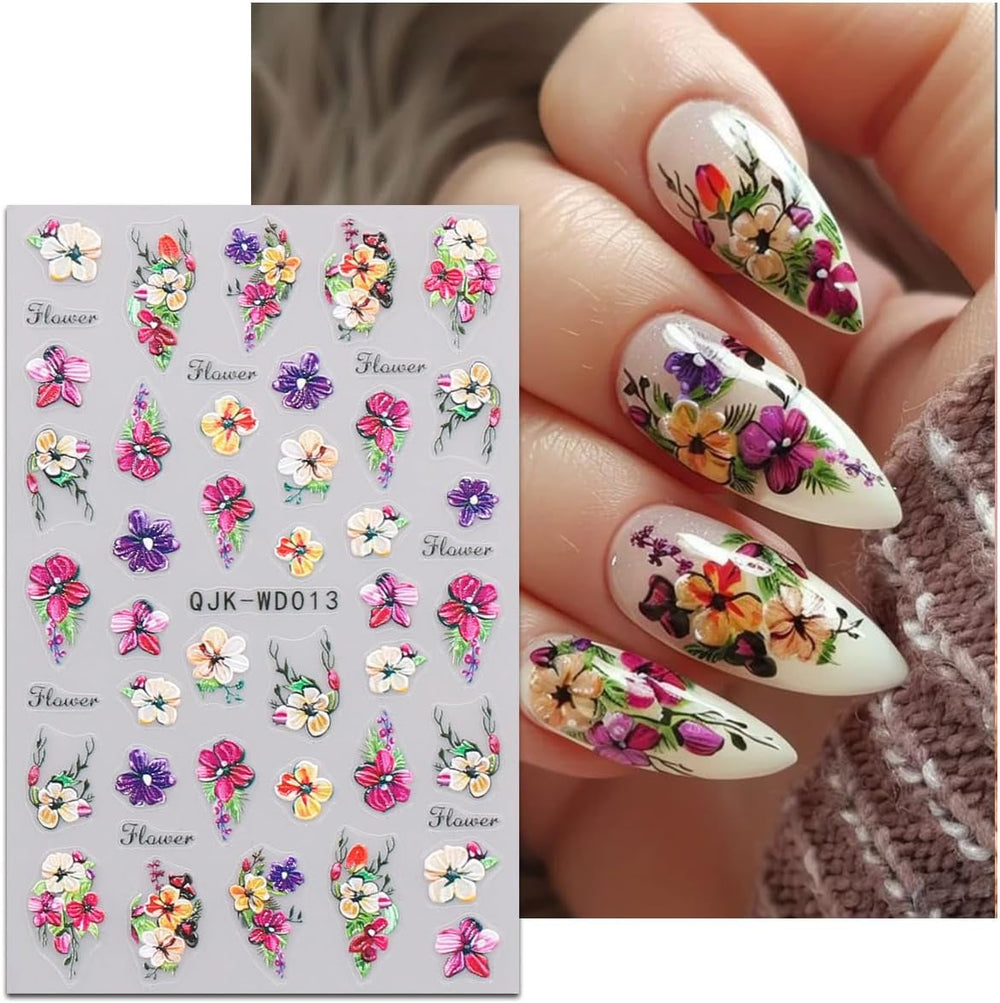 JMEOWIO Nagelsticker Blumen 6 Blatt Nail Art Sticker Selbstklebend Nagelaufkleber Sommer Blumen Dekoration Nageldesign Zubehör