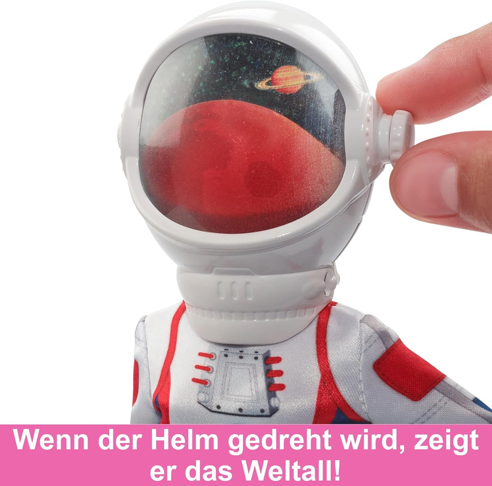 Păpușă Barbie aniversară de 65 de ani și 10 accesorii, set astronaut cu păpușă brunetă, rover cu roți, cască spațială cu vizieră schimbătoare și multe altele, HRG45
