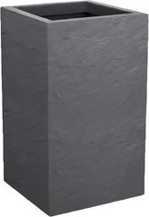 Ghiveci Volcania'Up, pătrat, înalt, 36 l, aspect piatră, perete simplu, rezervor de apă, 29,5 x 29,5 x 49,5 cm, gri antracit