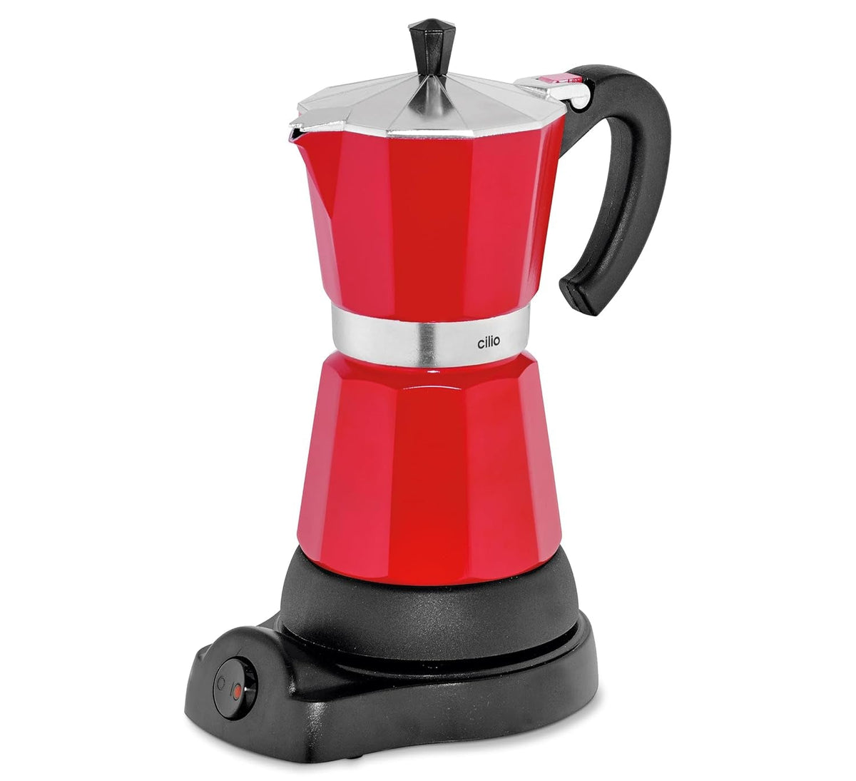 Espressor Cilio Classico pentru 6 cești | electric 480W | Ø 11,5 cm Înălțime: 25 cm | aluminiu | roșu | plită integrată | cu funcție de menținere a căldurii și filtru reductor | pentru călătorii sau camping