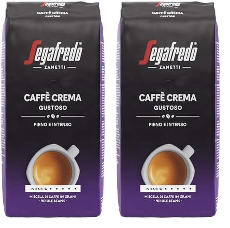 Segafredo Zanetti Caffè Crema Gustoso - Boab întreg (Pachet de 1 kg) - Potrivit pentru Caffè Crema - Boabe de cafea prăjite lungi și închise la culoare, aromă plină și intensă (Pachet de 2)