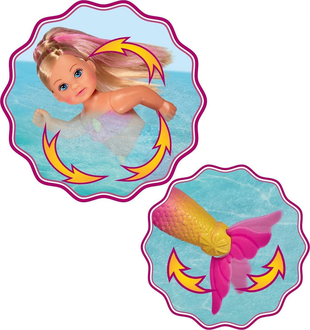 Simba 105733318 - Evi Love Swimming Mermaid, Evi ca o sirenă, Poate înota corect, Cu figurină de pește, Păpușă de îmbrăcat, 12cm, Pentru copii de la 3 ani în sus Papusi Naty Shop