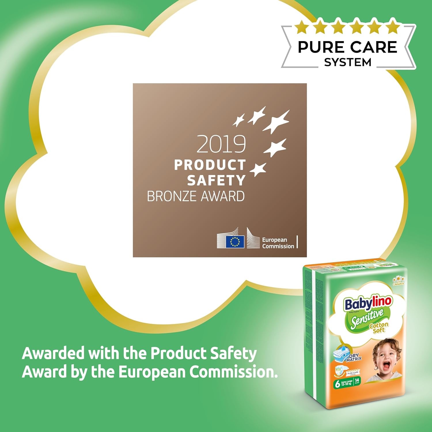 Scutece pentru bebeluși sensibili, mărimea 6, extra mari (13-18 kg), 114 scutece