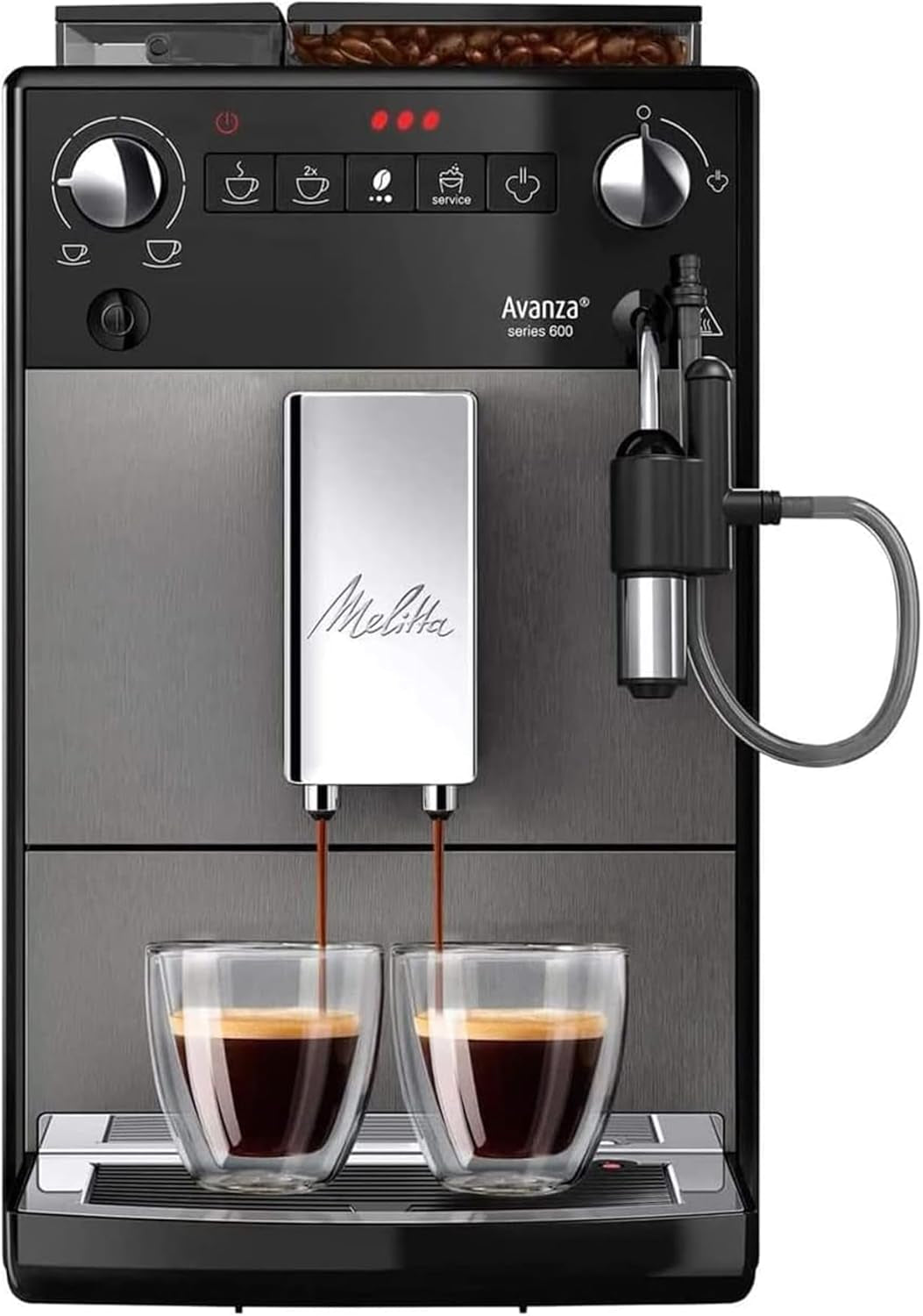 Melitta Avanza - Espressor complet automat cu sistem de lapte, espressor cu râșniță și rezervor de apă extra mare (1,5 l) pentru, de exemplu, cappuccino sau espresso, mystic titan