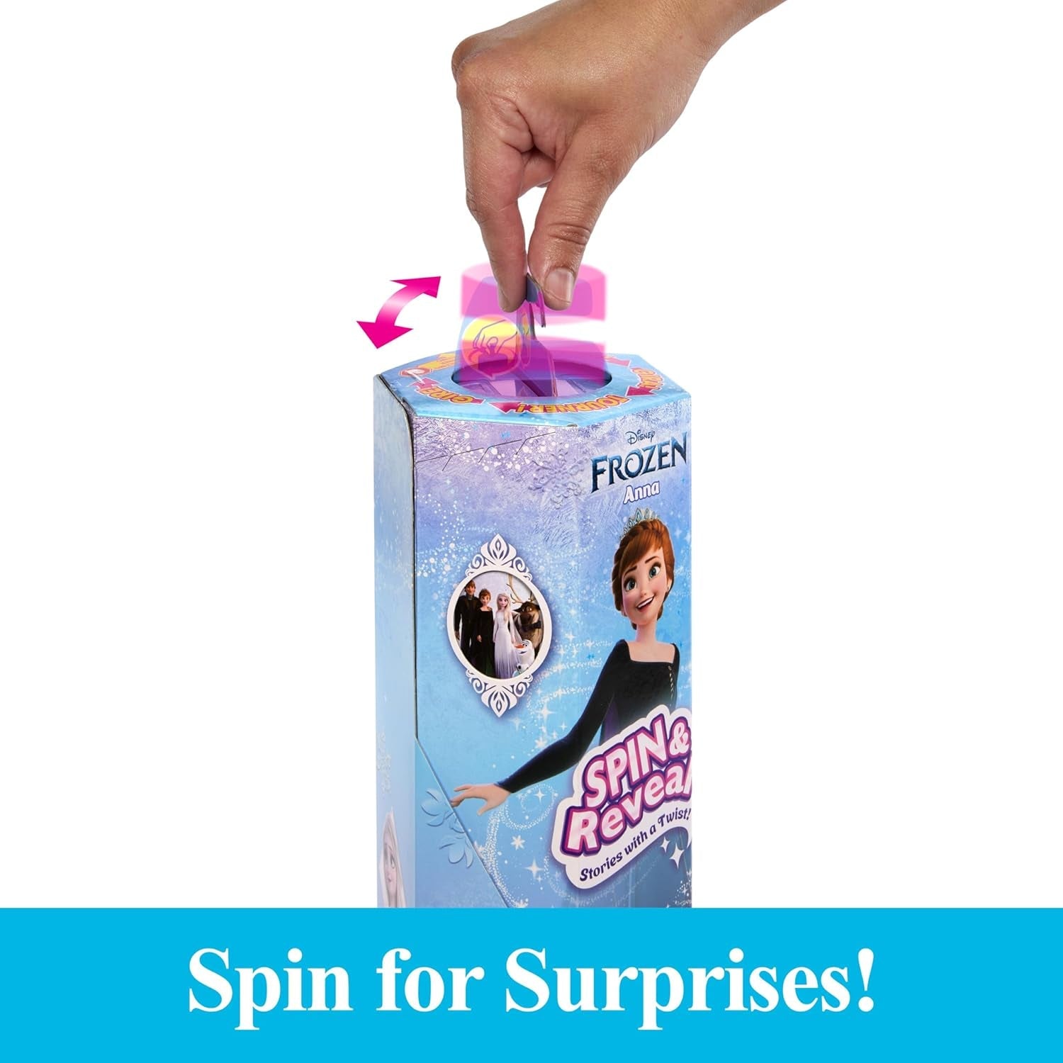 Mattel Disney Die Eiskönigin Anna Modepuppen-Set, Spin & Reveal mit 11 Überraschungen, darunter 5 Accessoires, 5 Sticker und eine Szene zum Spielen, vom Disney-Film inspiriert, HXD27