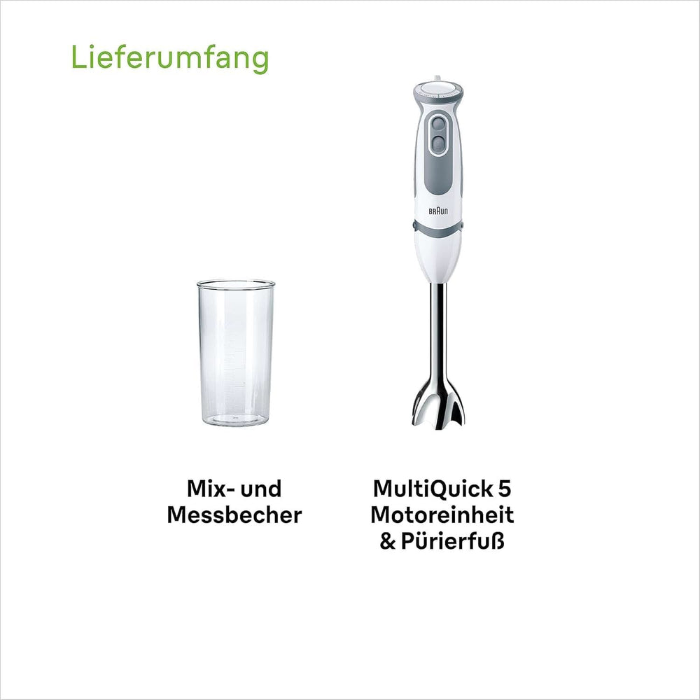 Braun Stabmixer MQ 5200WH - Multiquick 5 Vario Pürierstab Mit Edelstahl Mixfuß, 1000 Watt, Inkl. 600 Ml Mix- & Messbecher, Weiß/Grau Bucatarie Naty Shop