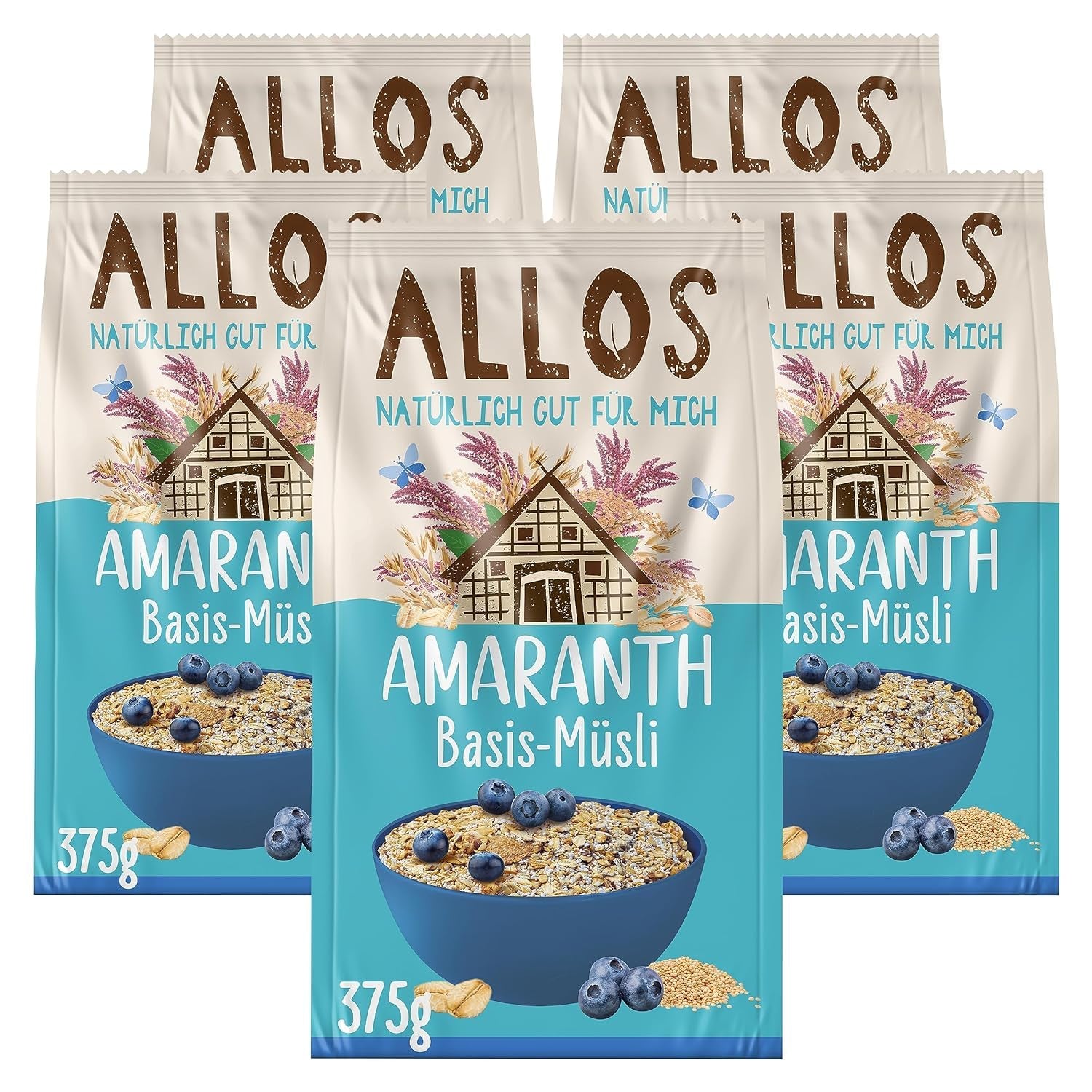 Muesli proteic neîndulcit Allos | Muesli organic | Fulgi de ovăz | Cereale pentru micul dejun | Vegan (5 x 450g), 1 bucată (pachet de 5)