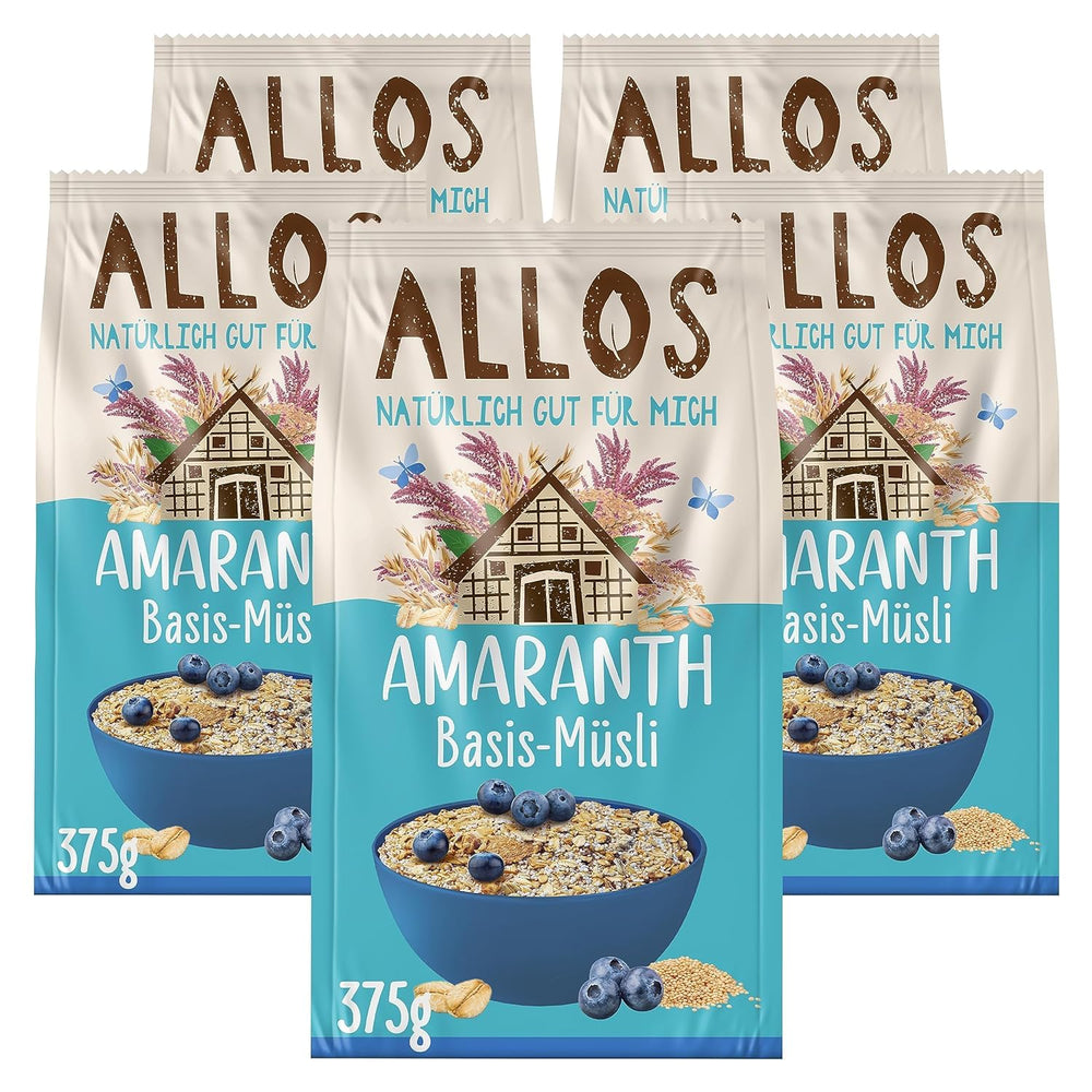 Muesli proteic neîndulcit Allos | Muesli organic | Fulgi de ovăz | Cereale pentru micul dejun | Vegan (5 x 450g), 1 bucată (pachet de 5)