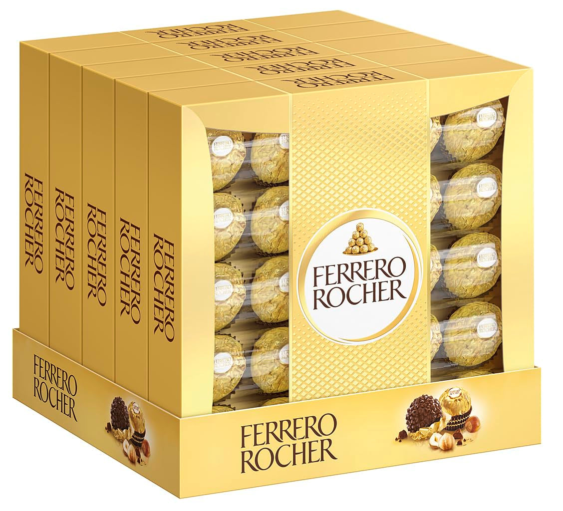 Ferrero Rocher – Specialitate de praline crocante și cremoase cu alune – Cadou de Ziua Îndrăgostiților pentru el și ea – 16 pachete a câte 4 praline individuale