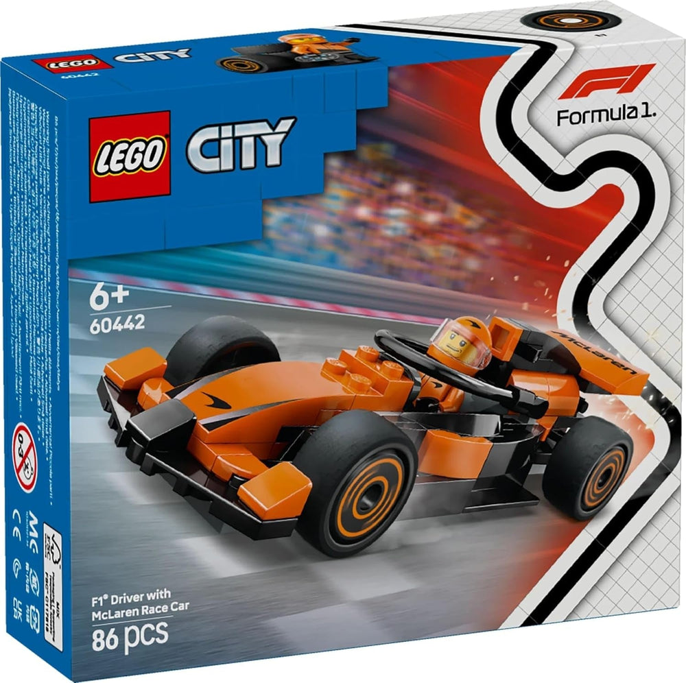 LEGO City F1 Racer cu mașină de curse Mclaren - Model de jucărie Formula 1 cu mașină de curse și minifigurină - cadou mic pentru băieți și fete de la 6 ani sau fani ai sporturilor cu motor 60442 Seturi de constructie Besuche den LEGO-Store