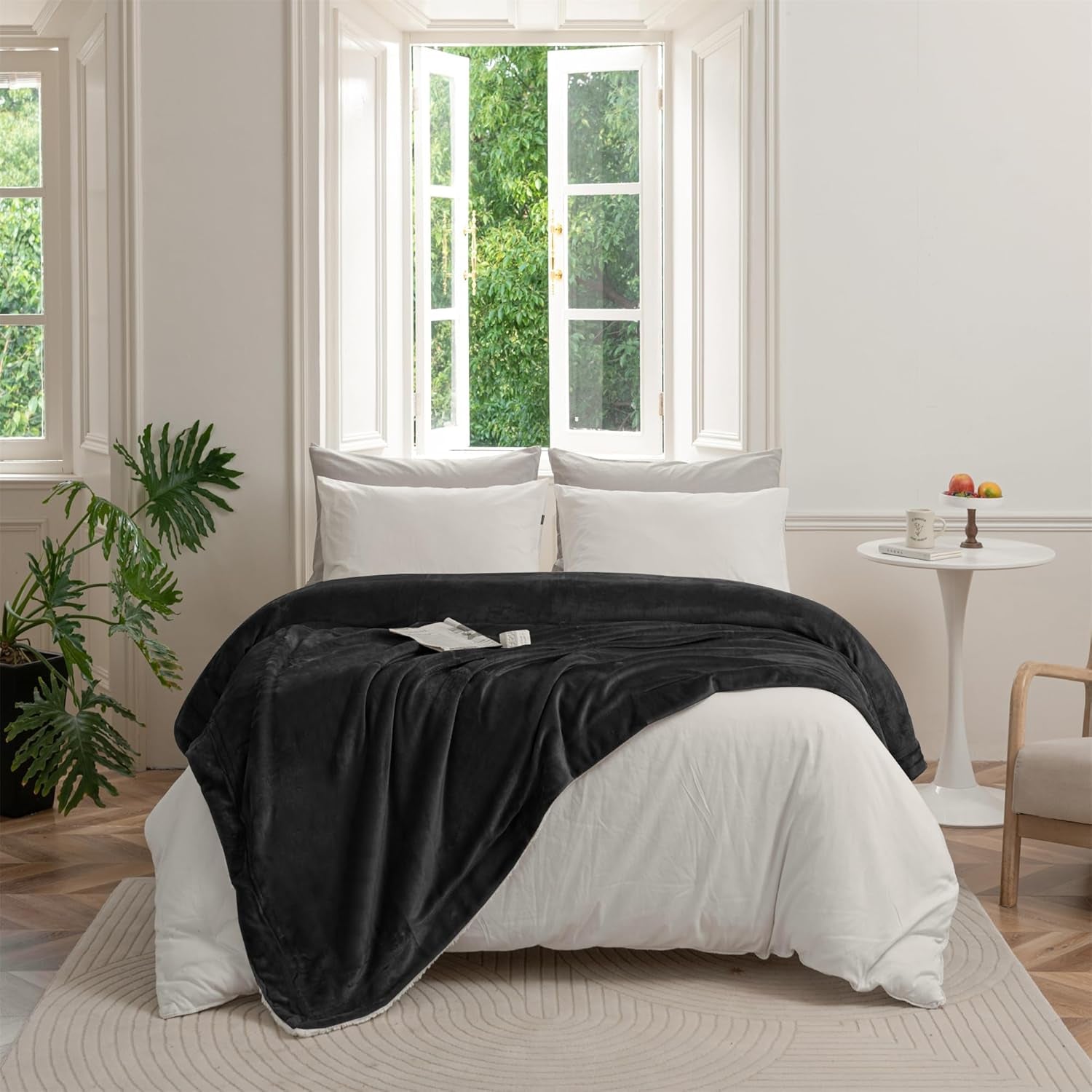 Cosy pătură 150X200Cm negru Fleece pătură Living pătură Sherpa canapea arunca canapea pătură Warm Winter Soft (negru, 150X200Cm) Paturi si Cuverturi Good Nite