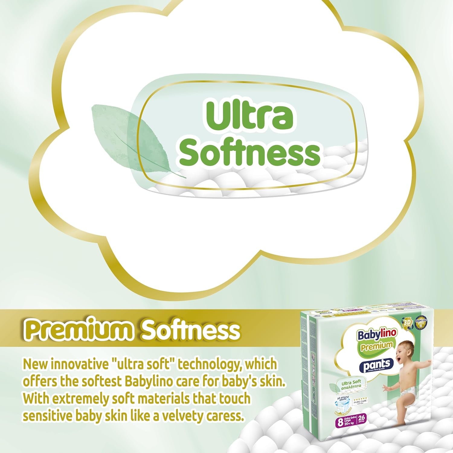 Pantaloni Premium Mărimea 8 cu Filtru Ultra-Moale, XXL (20+ kg), 104 bucăți