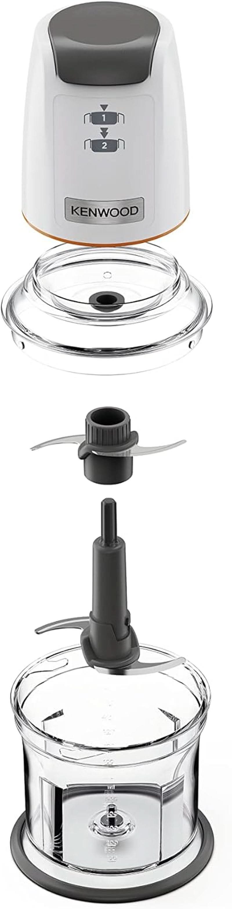 Kenwood Easychop CHP61.000WH, Zerkleinerer Mit Vier Klingen, Schüssel 0,5 L, Druckantrieb, 2 Geschwindigkeiten, Rutschfester Ring, Spülmaschinenfest, Eisbrecher, 500 W, Weiß Bucatarie Naty Shop