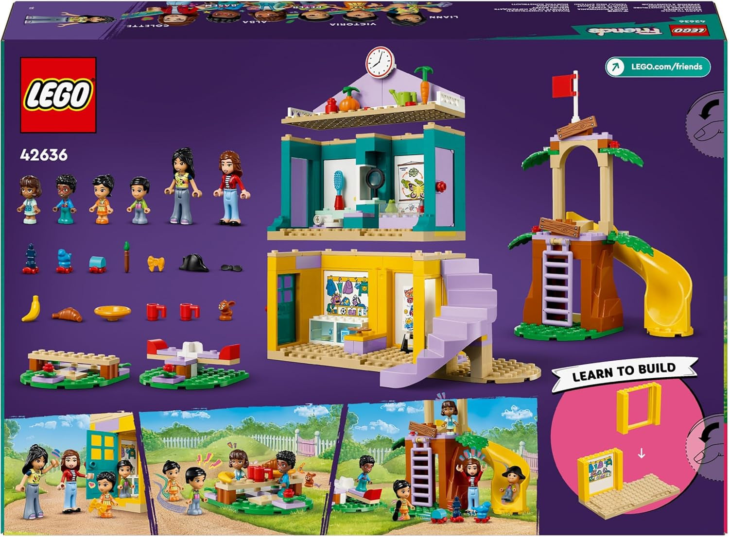 LEGO Friends Heartlake City Kindergarten, set de joacă pentru fete și băieți de la 4 ani, joc de rol creativ cu 2 figurine și 4 micro figurine, jucărie pentru dezvoltare socială 42636 Seturi de constructie Besuche den LEGO-Store