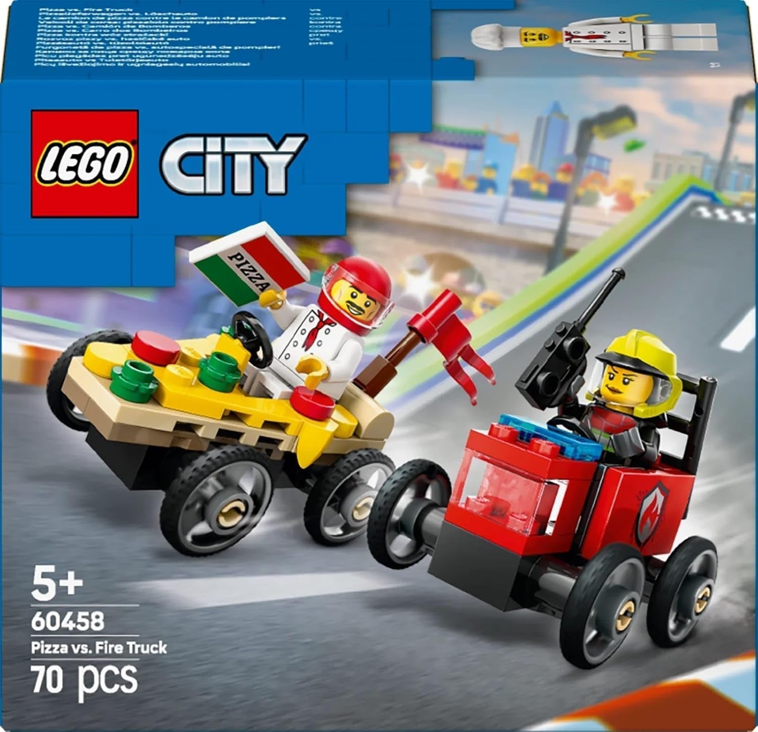 LEGO City Pizza Delivery Van Vs. Pizza Truck - Jucărie cu cutie de săpun pentru fete și băieți de la 5 ani - Set de construcție cu 2 minifigurine șofer - Cadou aniversar și de vacanță 60458 Seturi de constructie Besuche den LEGO-Store