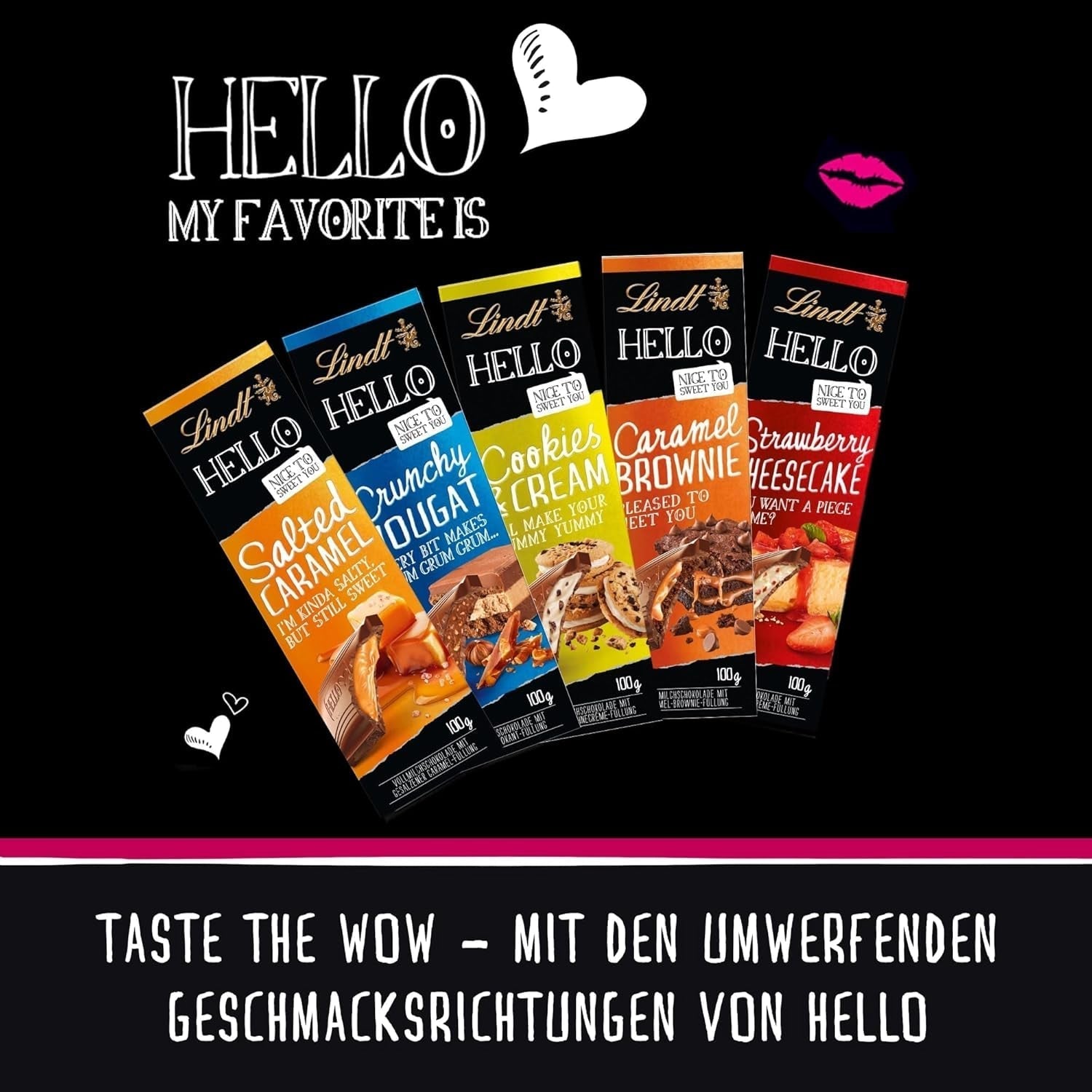 Ciocolată Lindt HELLO 4 Good Vibes, 90 grame, 4 ciocolate HELLO Naty Shop