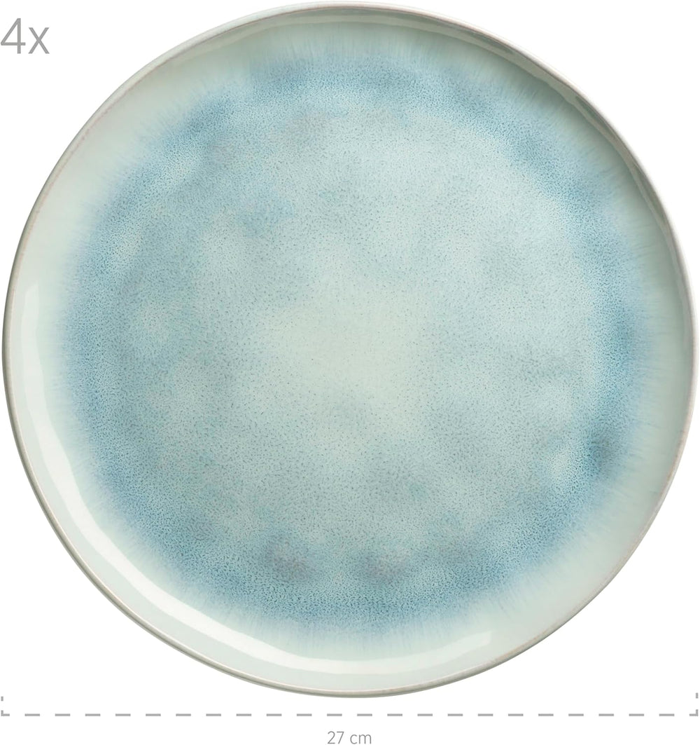 Seria MÄSER Frozen, set de veselă ceramică pentru 4 persoane, serviciu combinat cu 16 piese cu forme organice, serviciu colorat, gresie, verde turcoaz