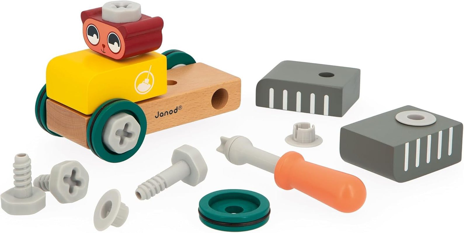Janod - Mein erstes Konstruktionsspiel - Bären-Bastelauto - 25 Elemente - Rollenspiel - Fördert Geschicklichkeit & Kreativität - Ab 24 Monaten - J06458