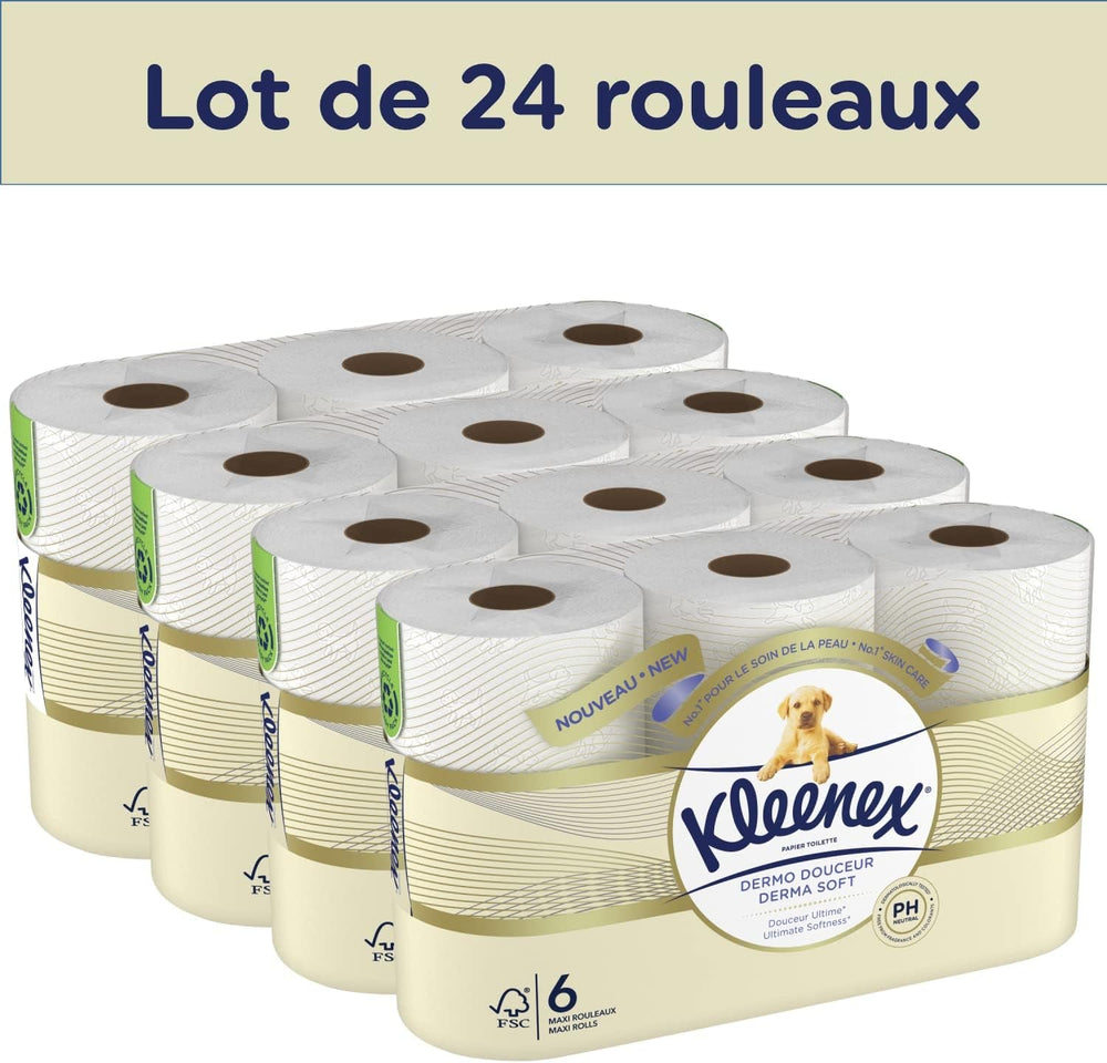 KLEENEX Dermo Douceur 4230420 Hârtie igienică, 24 role (4 X 6 role) alb, 24 Unité (Lot De 6)