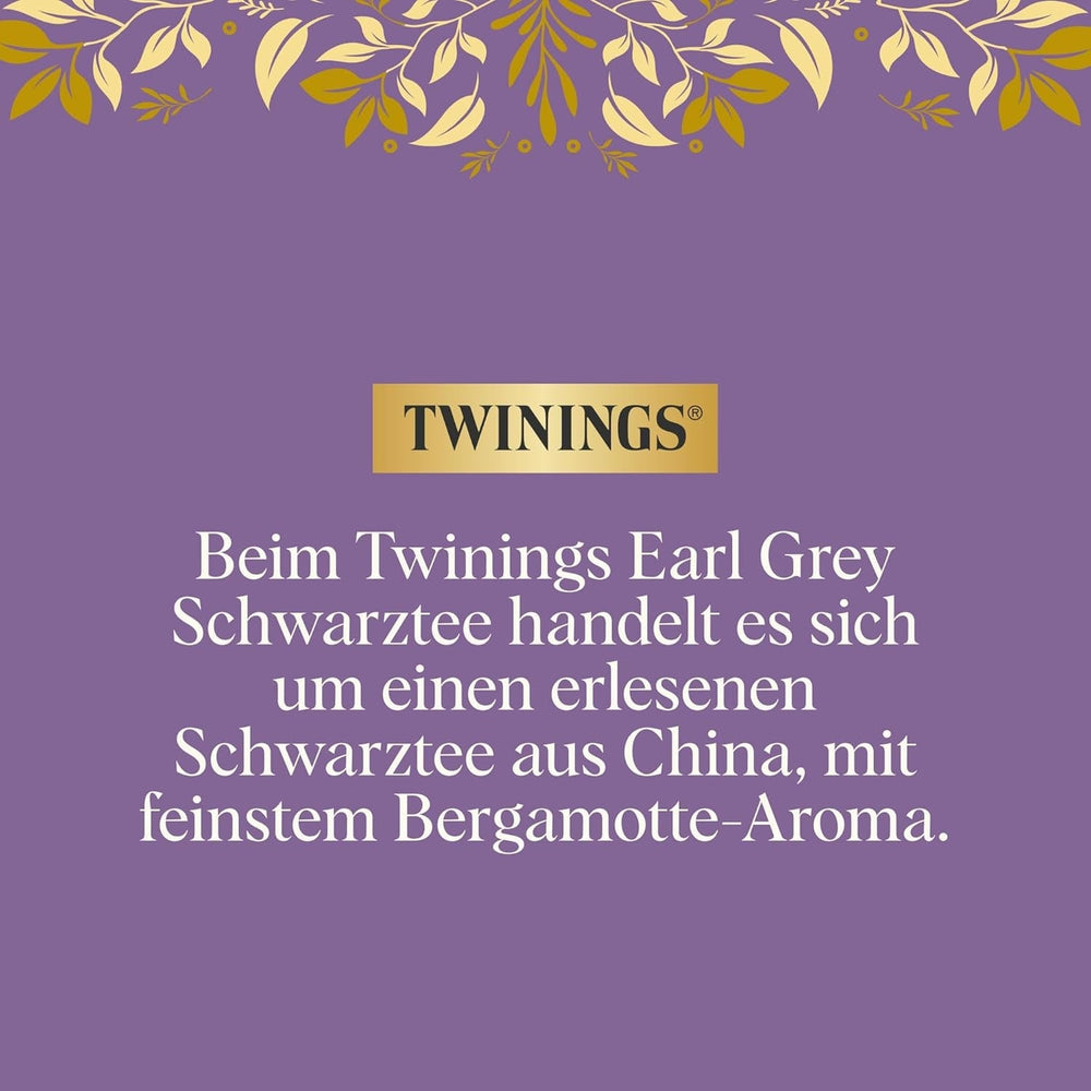 Twinings EARL GREY Ceai negru în pliculețe, rafinat cu aromă de bergamotă - Ceai negru din China, renumit în întreaga lume și extrem de revigorant, pachet de 1 (25 pliculețe)