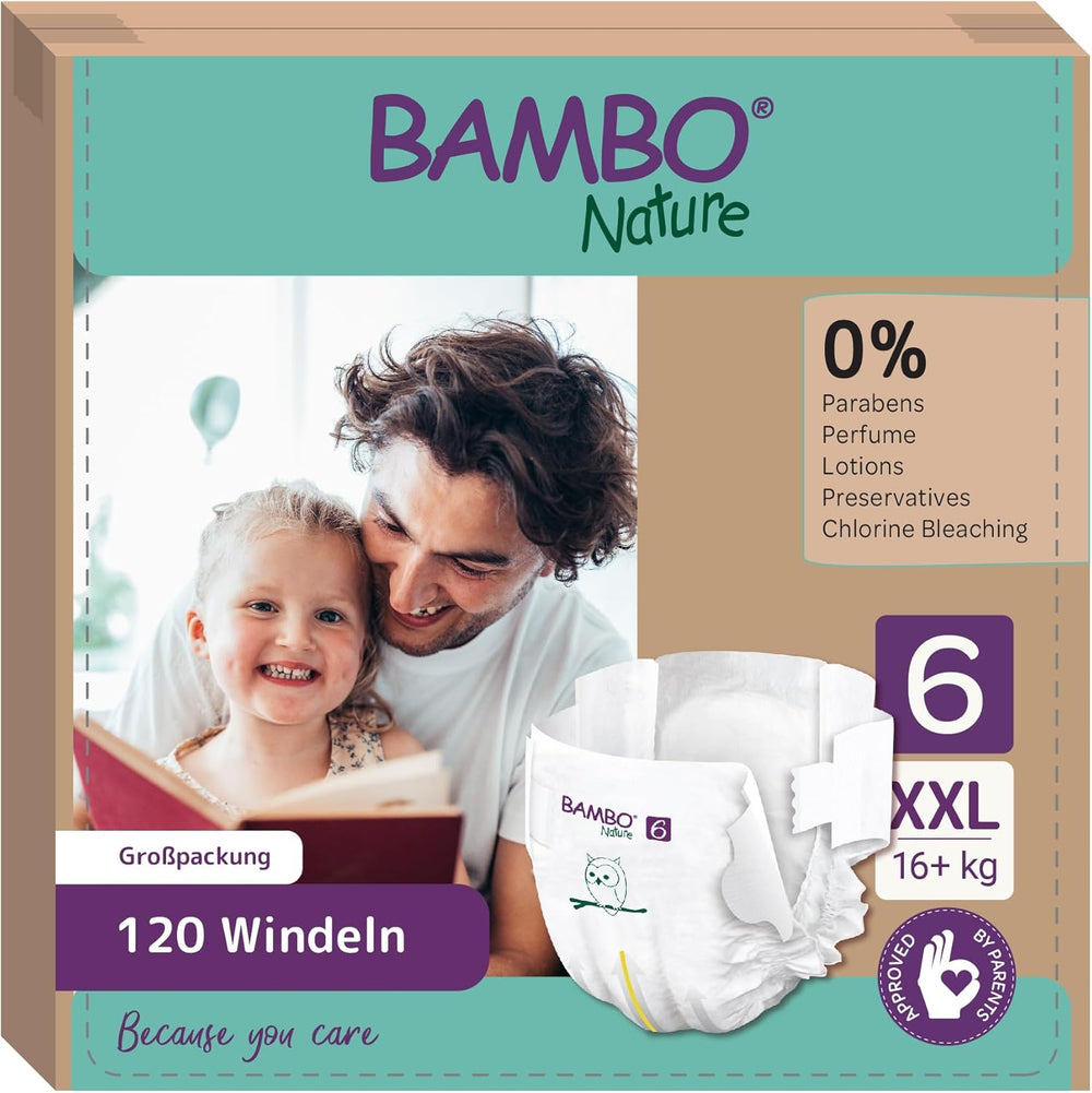 Scutece Bambo Nature pentru bebeluși, mărimea 1 (2-4 kg), cutie lunară de 132 bucăți | Scutece premium cu protecție îmbunătățită împotriva scurgerilor | Confort și libertate supreme pentru nou-născuți | Scutece testate dermatologic