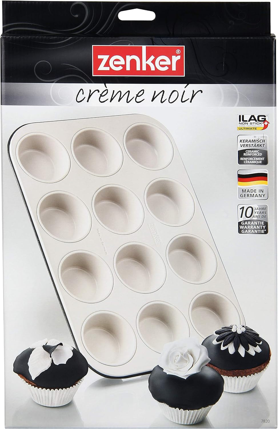 Zenker 12 briose, diametru Ø 7 cm CREME NOIR, Tava de copt pentru briose cu invelis antiadeziv armat cu ceramica Matrite si tavi pentru copt Naty Shop