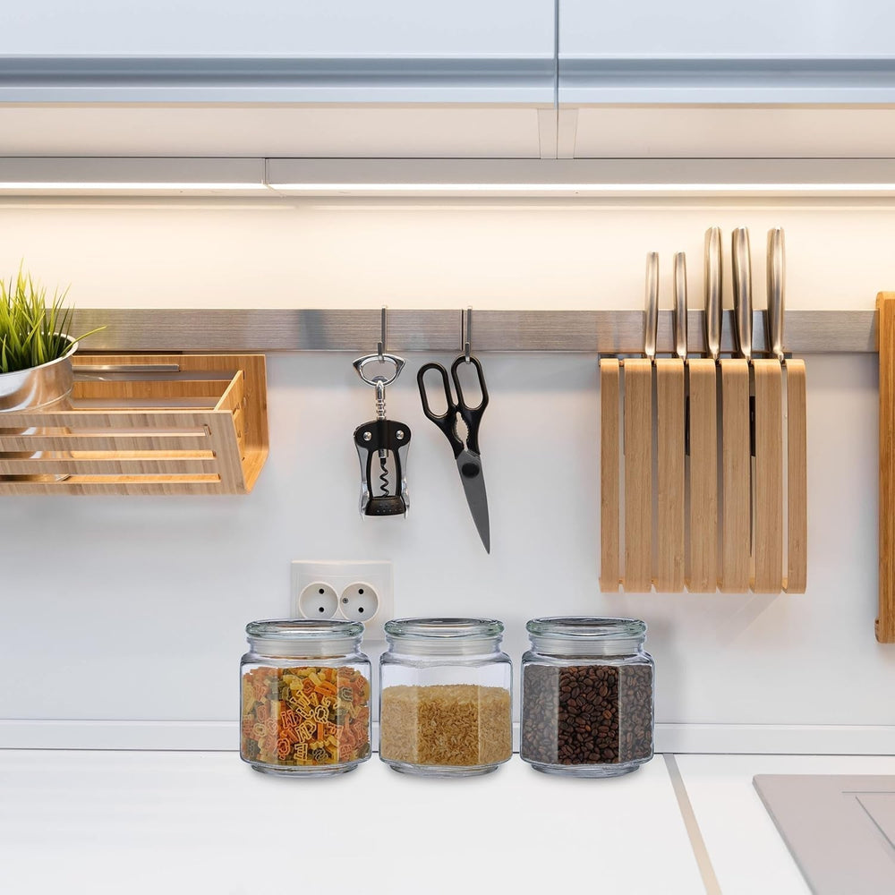 Borcane de depozitare Relaxdays cu capac, set de 6, sticlă, 1,3 l, borcane de depozitare octogonale, recipiente etanșe din sticlă, transparente Cutii depozitare alimente Naty Shop