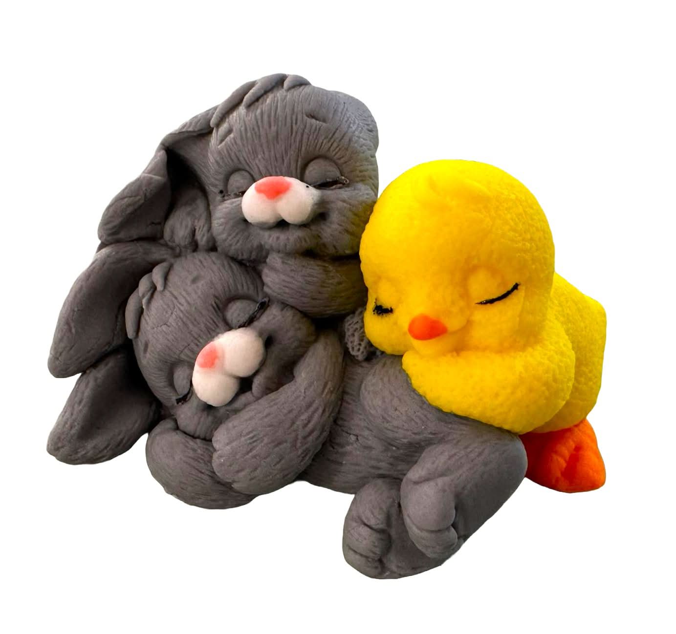 Decoratiune comestibila din zahar, iepurasi cu puisor Decoratiuni din Pasta de Zahar Nati Shop