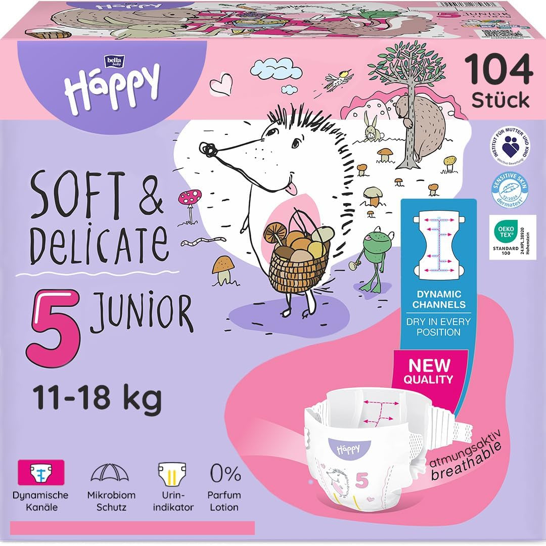 Scutece Bella Baby Happy Premium, mărimea 6, Junior Extra, 15+ kg, 96 de bucăți, sigiliu DERMATEST și OEKO-TEX, scutece de unică folosință pentru bebeluși
