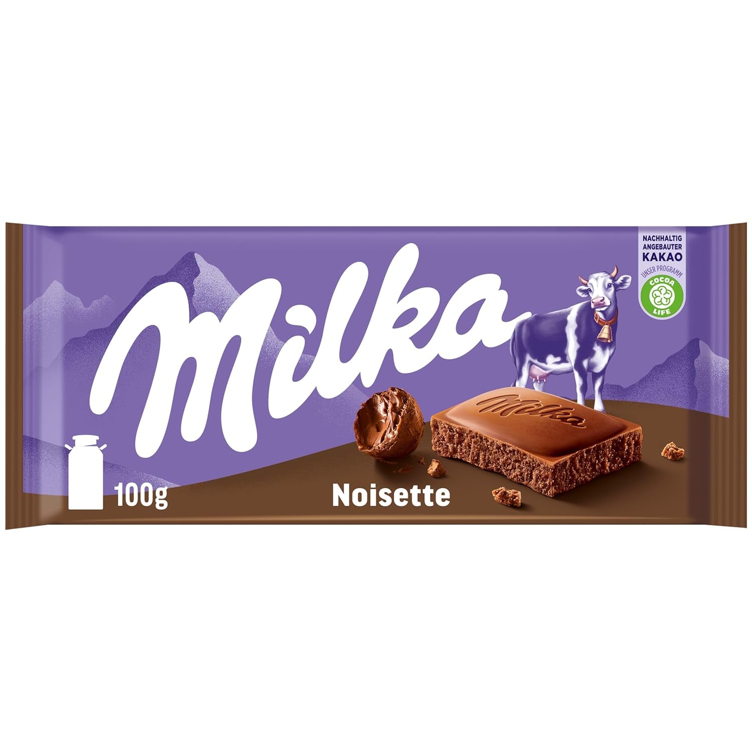 Milka Noisette – Ciocolată cu lapte alpină cu umplutură delicată și cremoasă de alune de pădure – 25 x 90g