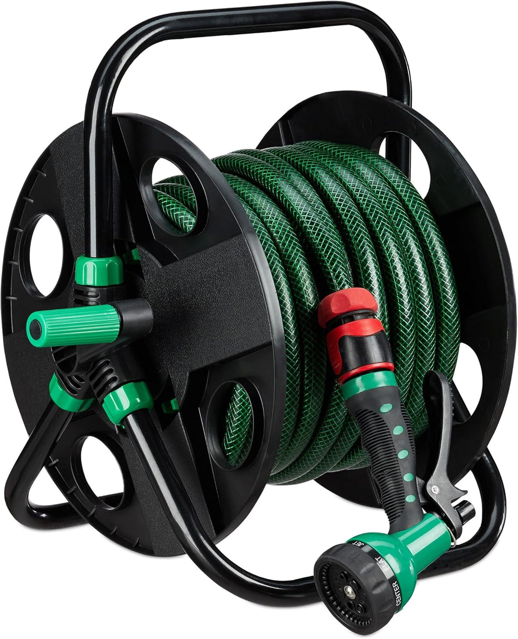 Rolă de furtun Relaxdays, înfășurare furtun de apă goală, pentru furtun de grădină de 30 m 1/2", înălțime-lățime 39 x 43 x 30 cm, negru-verde