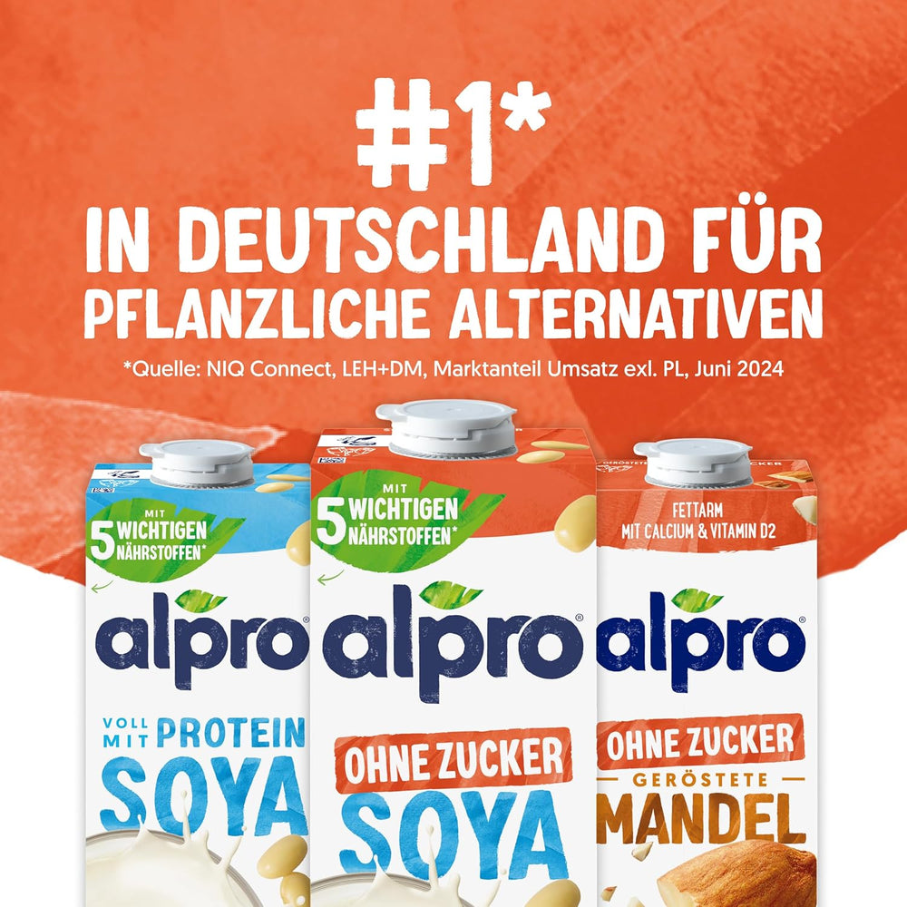 Alpro Sojadrink – Vegan und milchfrei – Von Natur aus laktosefrei und fettarm – Reich an pflanzlichen Proteinen, beinhaltet Calcium und Vitamine – 8 x 1 L – Haltbar