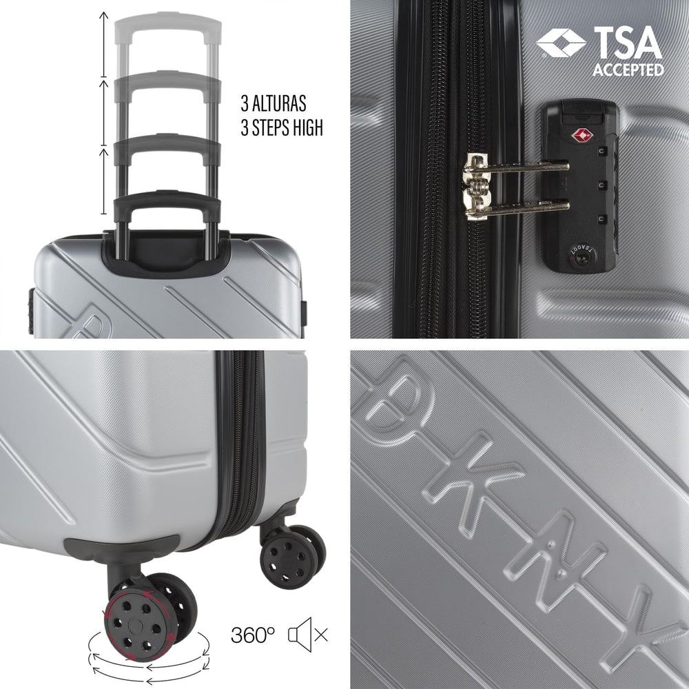 DKNY - Valiză mare cu 4 roți valiză mare ușoară - Valiză de călătorie cu roți mare. Valiză de călătorie mare pentru avioane Valiză hard shell cu închidere certificată - Valiză troler mare, argintie Bagaje și echipament de călătorie Naty Shop