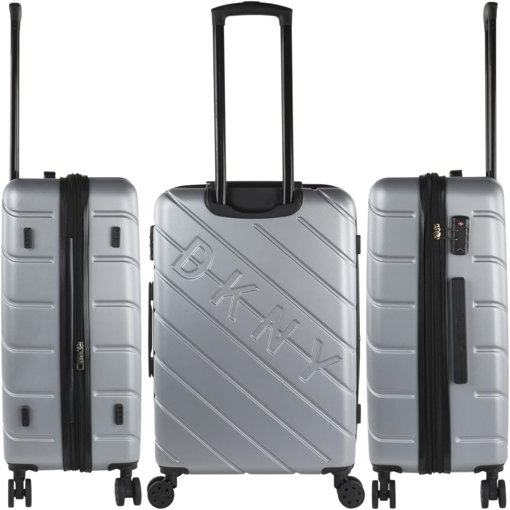 DKNY - Valiză mare cu 4 roți valiză mare ușoară - Valiză de călătorie cu roți mare. Valiză de călătorie mare pentru avioane Valiză hard shell cu închidere certificată - Valiză troler mare, argintie Bagaje și echipament de călătorie Naty Shop