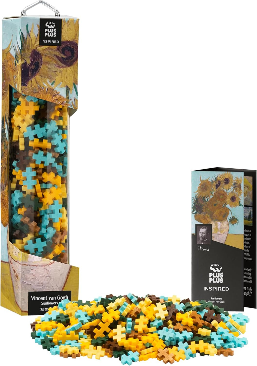 Plus-Plus 5163 Geniales Konstruktionsspielzeug, Sonnenblumen von Vincent Van Gogh, Inspired-Edition, Kreativ-Bausteine Tube, 350 Teile, Sunflowers