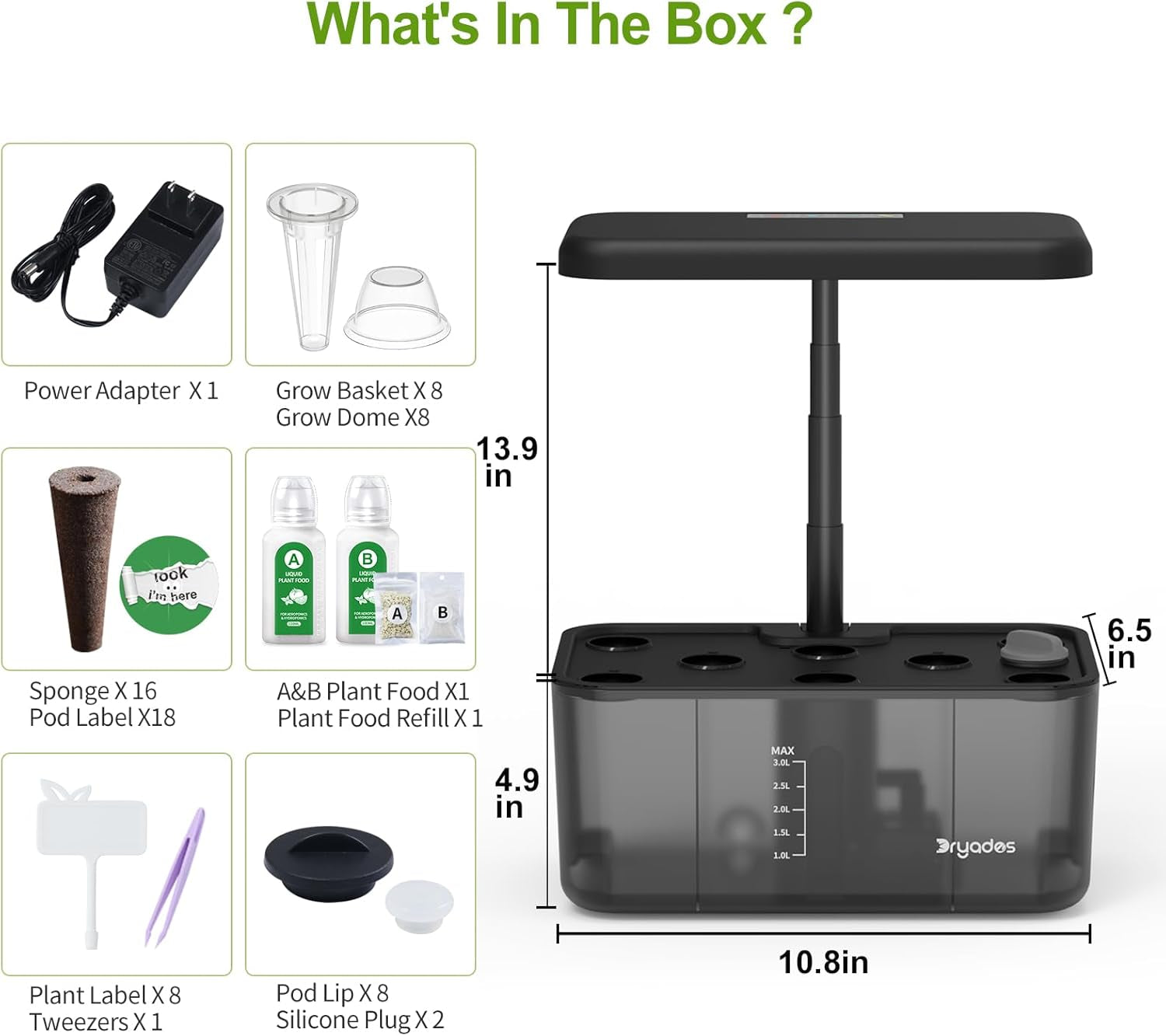 Sistem de creștere hidroponică: 8 capsule, lampă LED cu spectru complet de 24W cu avertizare de nivel scăzut de apă | Grădină interioară pentru bucătărie, sufragerie, școală | Idee de cadou pentru grădinarii amatori