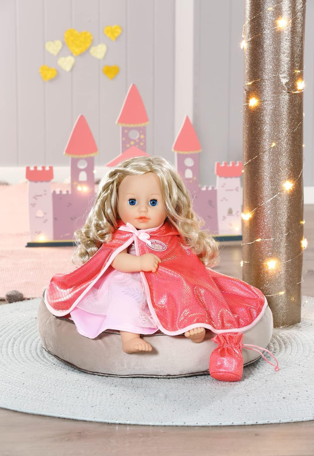 Baby Annabell Little Sweet Cape, rosa Puppenumhang mit Kapuze und Glitzerpailletten und Beutelchen, mit Kleiderbügel, für 36 cm Puppen, 706503 Zapf Creation
