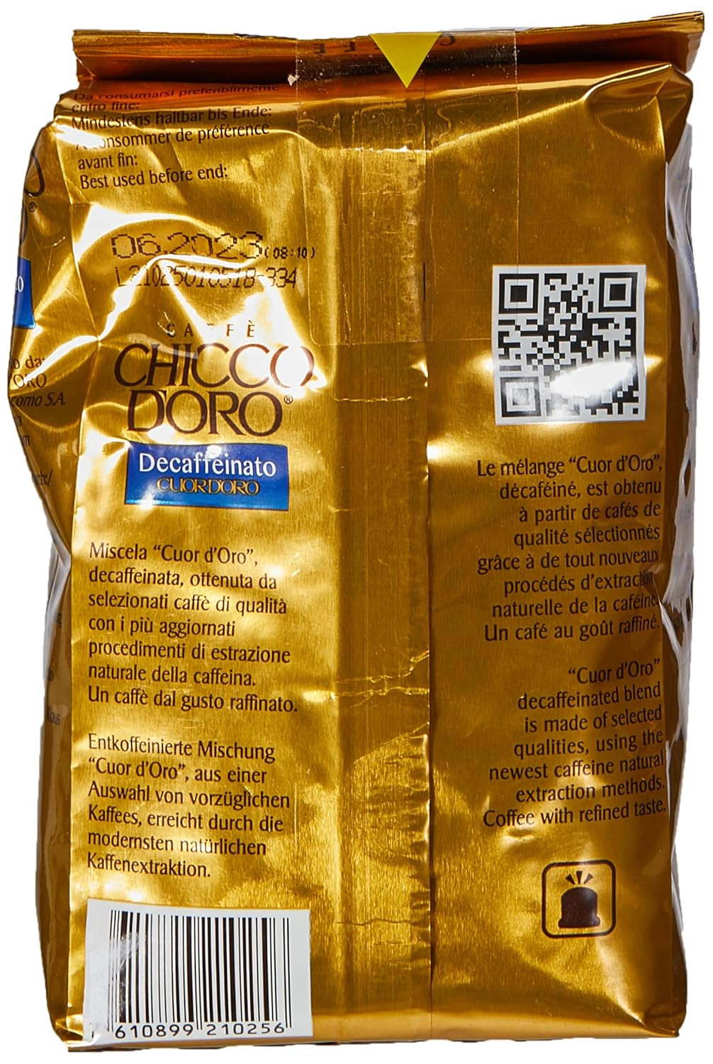 Chiccodoro Cuor D'Oro, boabe decofeinizate, 250 G Cafea Naty Shop
