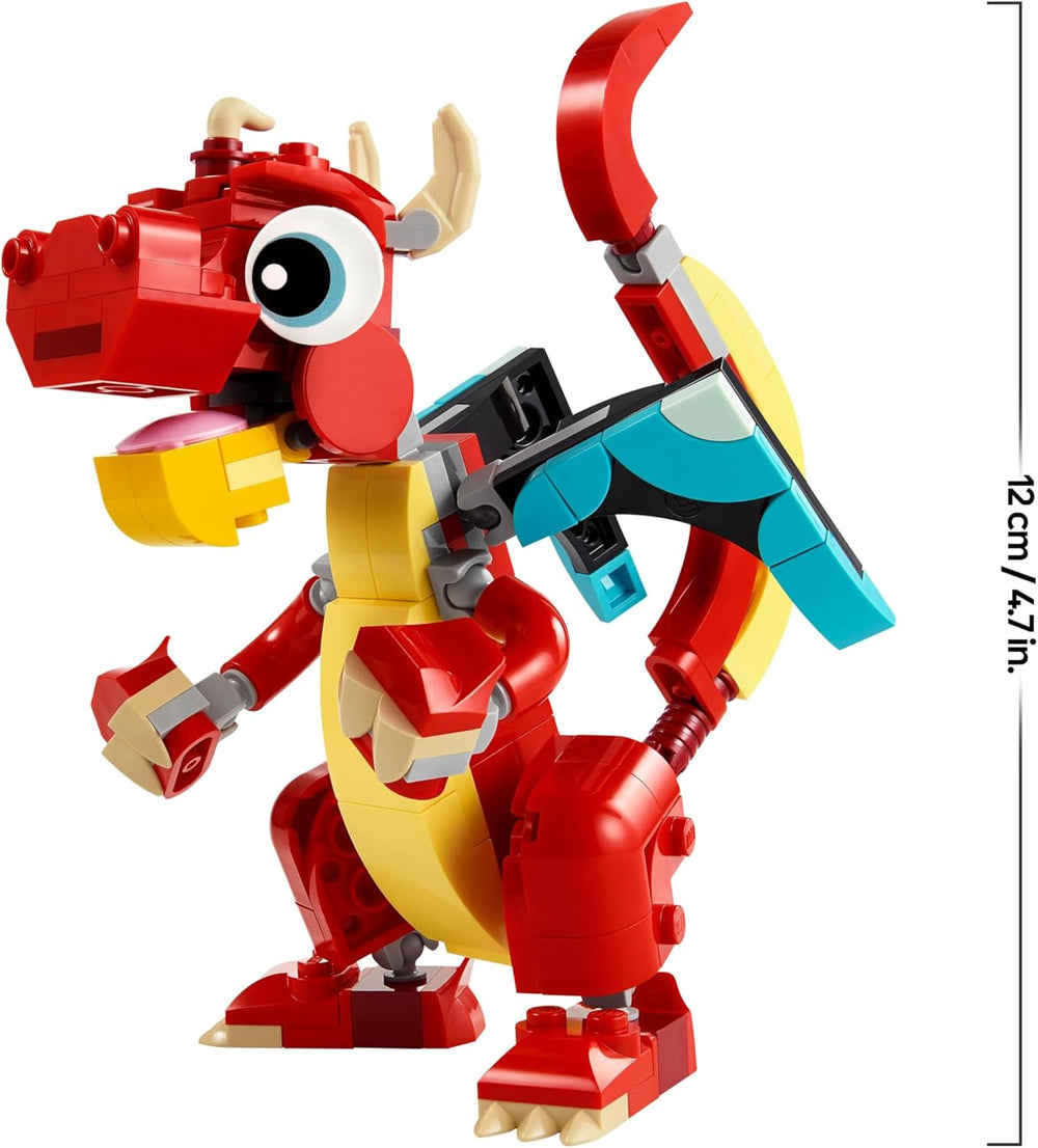 LEGO Creator 3in1 Red Dragon Toy to Fish Figure to Phoenix Bird Model, Animal Figures Set, Gifts for 6 Plus Year Old Boys, Girls and Kids 31145