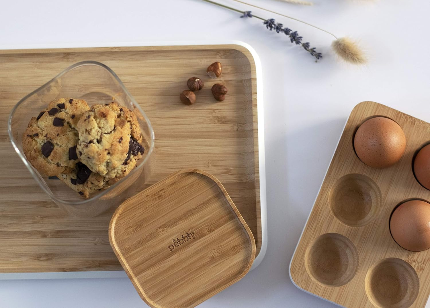 Set de 3 recipiente pătrate din sticlă cu capac din bambus-800ml, sticlă borosilicată, bambus, silicon, natural, 11 x 11 x 11 cm Cutii depozitare alimente Naty Shop