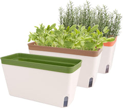 Ghiveci de flori cu auto-udare, set de 3, ghivece dreptunghiulare de 27 cm, ghivece pentru plante aromatice, cutii pentru pervaz cu rezervor de apă, ghivece moderne din plastic pentru interior și exterior, grădină, birou