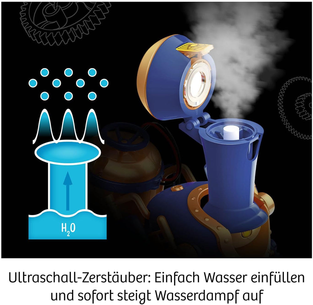 KOSMOS 621131 Rufus - Dein Dampf-Roboter, 3 Modi: Roboter, Zug, dampfende Steampunk-Maschine, mit Ultraschall-Technik, Roboter-Spielzeug für Kinder ab 8-12 Jahre, Bausatz, Experimentierkasten, Mint