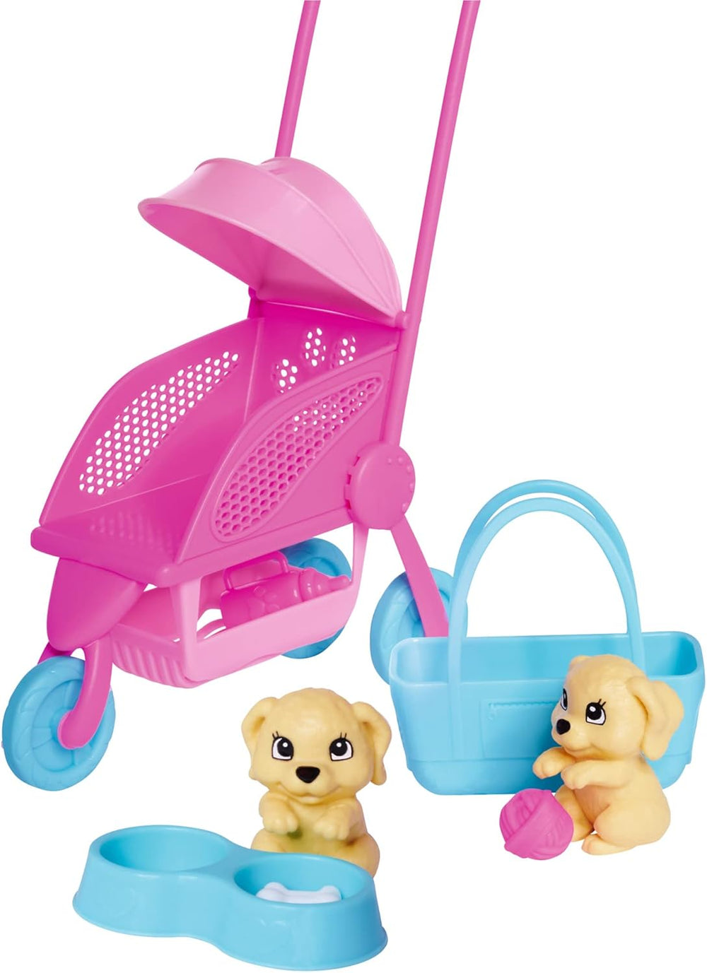 Simba Steffi Love Dog Buggy, Spielpuppe mit dem Hundebuggy und Zwei Hunden in herrausnehmbarer Tragetasche, Hundezubehör, 29cm, ab 3 Jahre