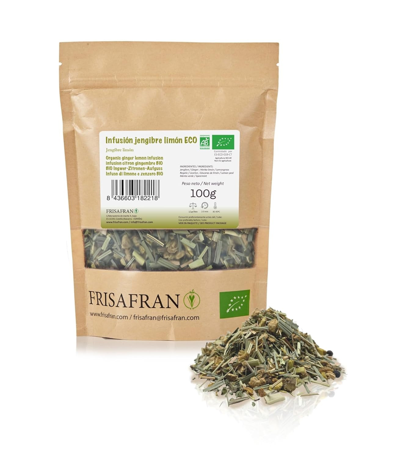 FRISAFRAN | Ceai verde Gunpowder cu mentă bio, vrac, 100 g | Antioxidant | Ceai verde japonez | Digestiv | Sănătos | Băutură răcoritoare | Infuzie de mentă | Ceai pur | Frunze de mentă | Cald-rece | Mentă