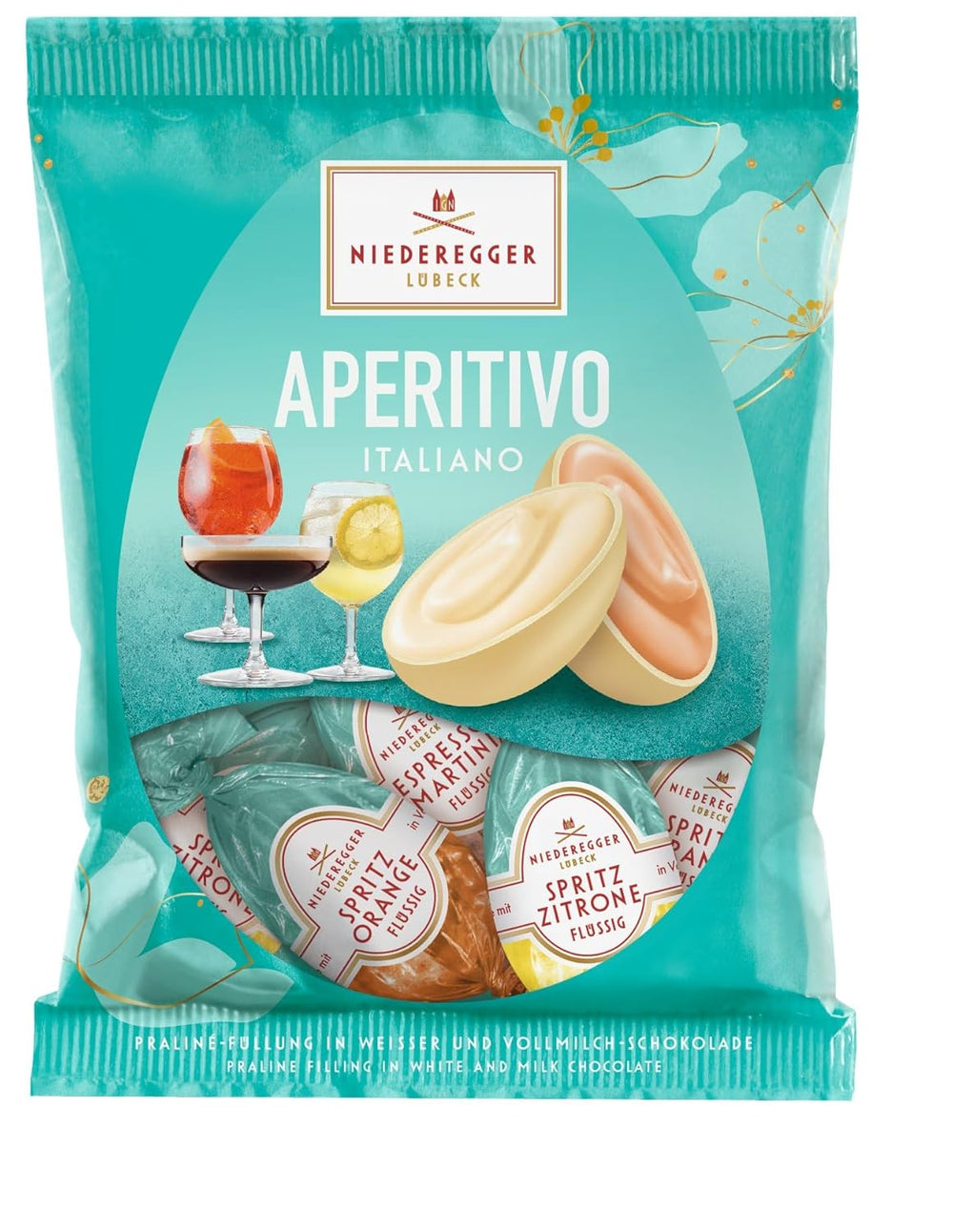Niederegger | Ouă pralinate | Aperitiv Italiano | 1 x 87g | Ouă umplute în arome de Spritz Lămâie, Spritz Portocale și Espresso Martini | Acoperite în ciocolată cu lapte și albă | Cadou de Paște