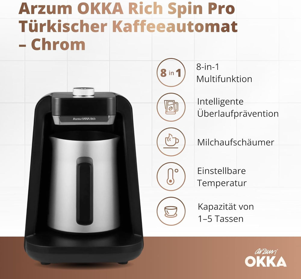 MAȘINĂ DE CAFEA TURCĂ Arzum OKKA RICH SPIN PRO (crom)