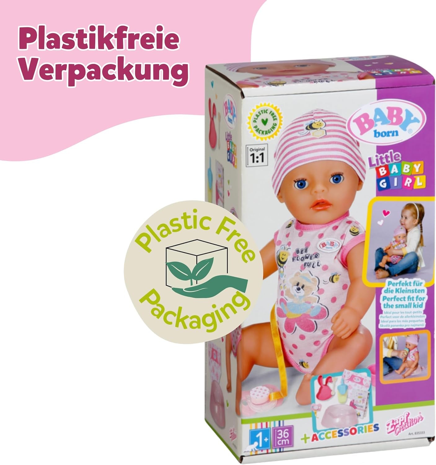 BABY Born Lena (Fetiță) - păpușă bebeluș 36 cm - 7 funcții, inclusiv accesorii și saltea - Funcționează complet fără baterii - Potrivită pentru copii mici de la 1 an