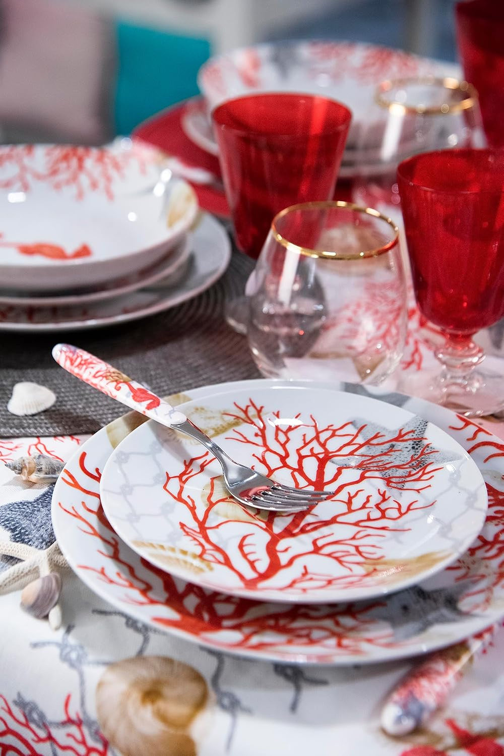 Serviciu de masă Excelsa Coral, 18 piese, porțelan, roșu