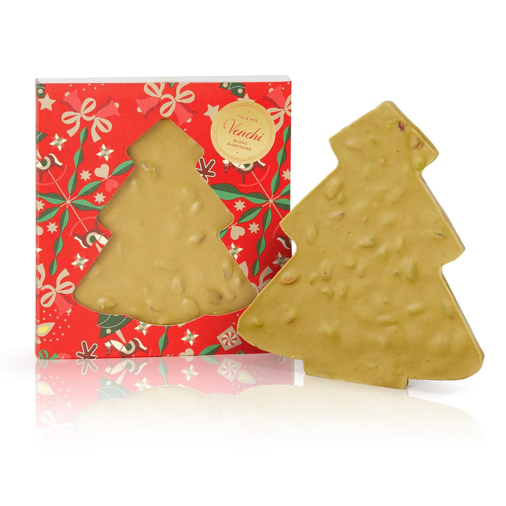 Venchi, Brutto&Buono, Tabletă de ciocolată cu lapte făcută manual cu „alune de pădure Piemont” în formă de brad, 200 g, fără gluten, Colecție de Crăciun în ediție limitată, Idee de cadou