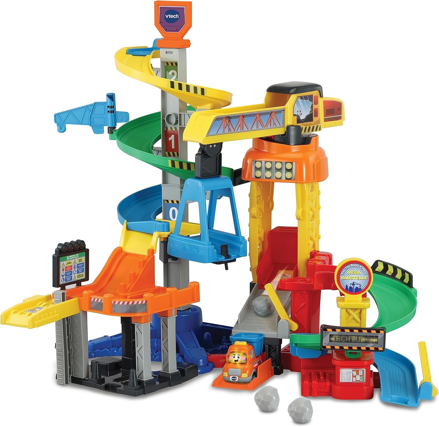 VTech TUT TUT Baby Flitzer - Mega șantier de construcții - Set de joacă interactiv cu elemente în mișcare, melodii și cântece și camion basculant TUT TUT Baby Flitzer - Pentru copii cu vârsta între 1 și 5 ani Jucarii Bebe Naty Shop Singur